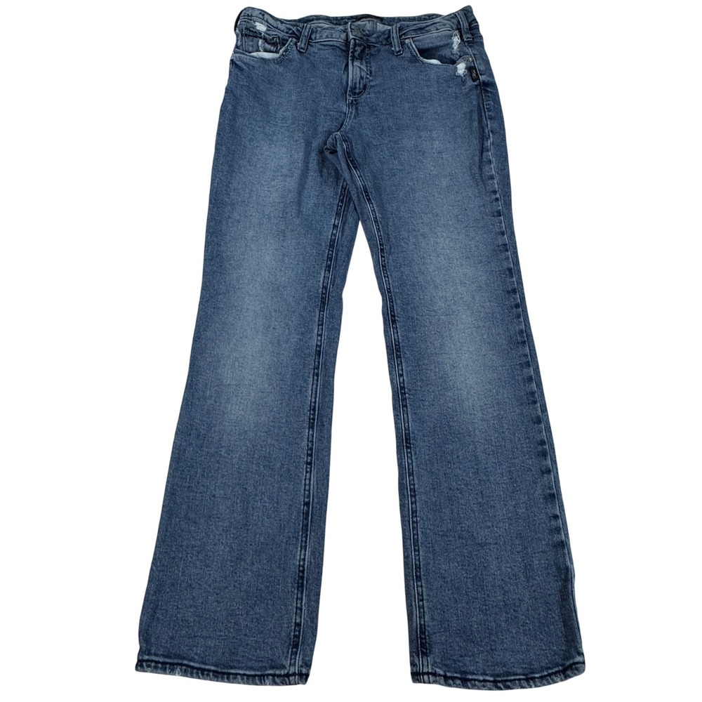 Silver Suki Slim Bootcut Blue Stretch Denim Jeans Women's 33x31 Distressed Y2K